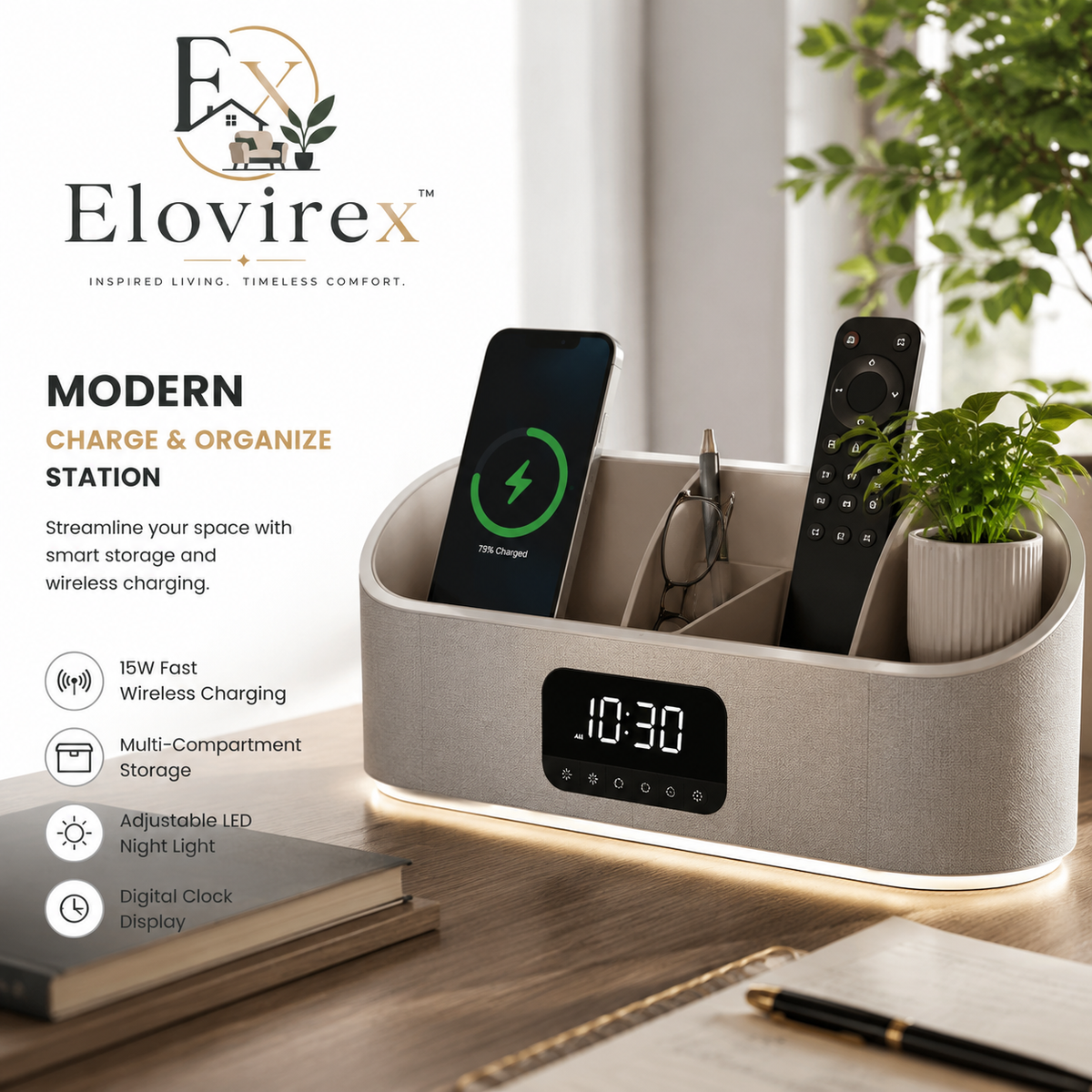 Elovirex™ Modern Charge & Organize Station