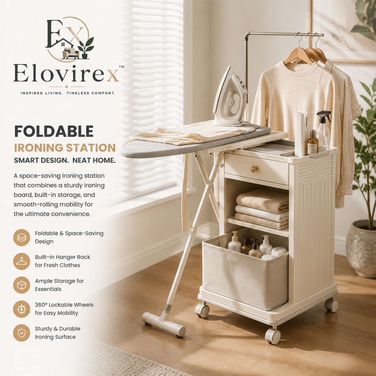 Elovirex™ Foldable Ironing Station Cart