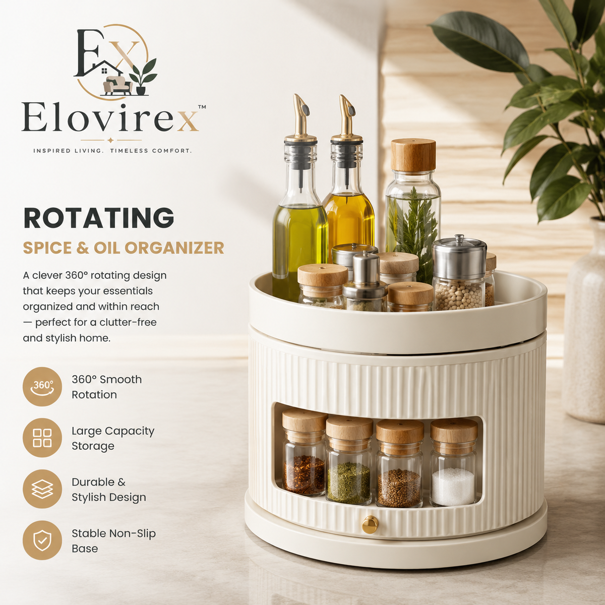 Elovirex™ Rotating Spice & Oil Organizer